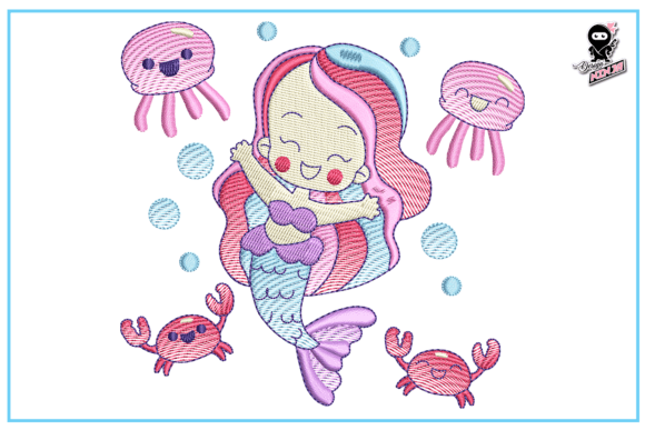 Baby Mermaid Embroidery Design