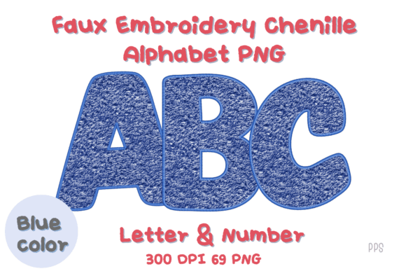 Blue Faux Embroidery Alphabet Clipart