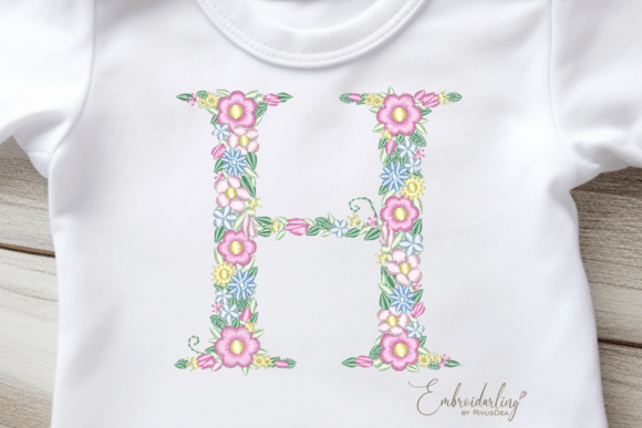 Floral Letter H Machine Embroidery