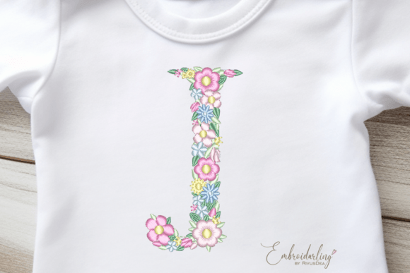Floral Letter J Machine Embroidery