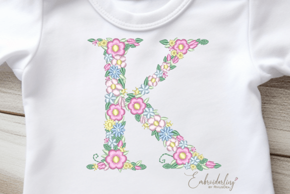 Floral Letter K Machine Embroidery