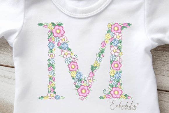 Floral Letter M Machine Embroidery