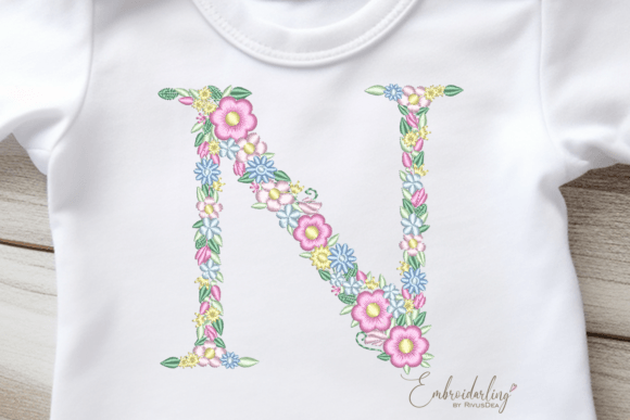 Floral Letter N Machine Embroidery