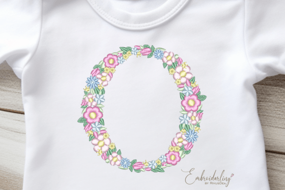 Floral Letter O Machine Embroidery
