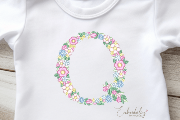 Floral Letter Q Machine Embroidery