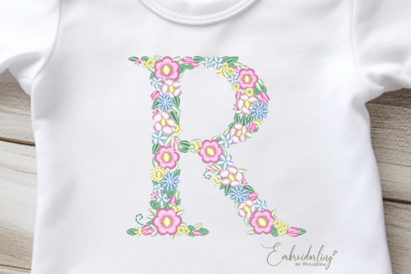 Floral Letter R Machine Embroidery