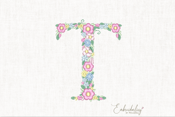 Floral Letter T Machine Embroidery