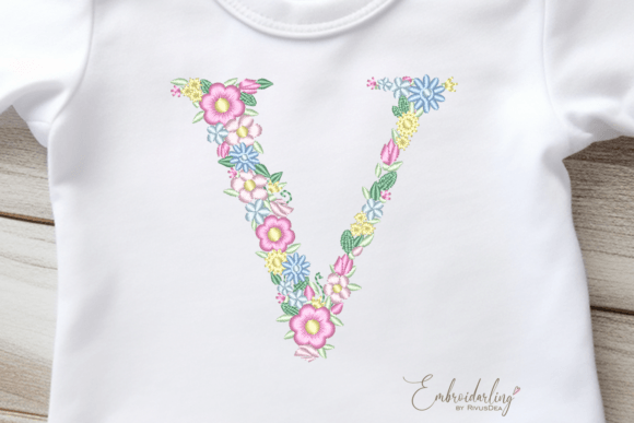 Floral Letter V Machine Embroidery