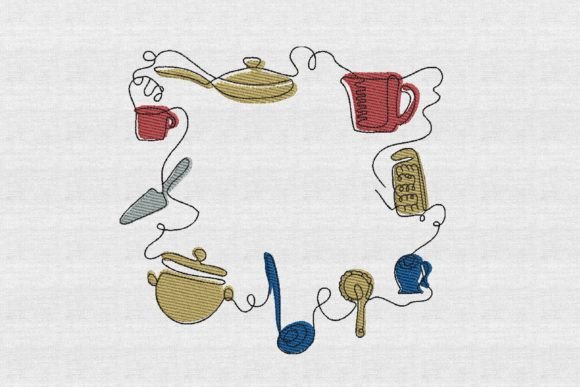 Kitchen Sketch Line Art Embroidery