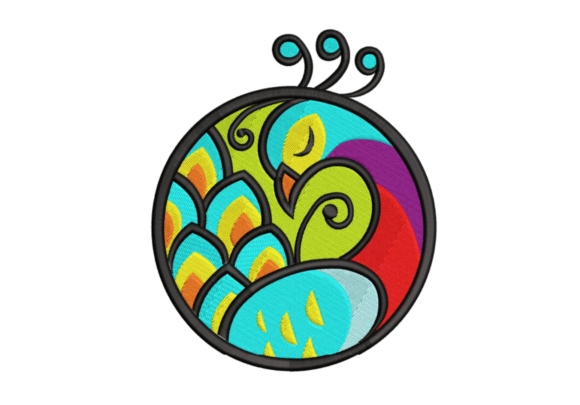 Peacock in a Circle Embroidery Design